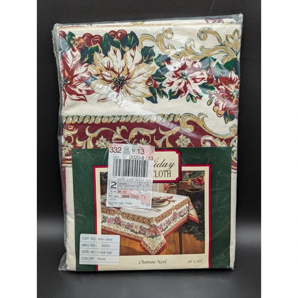 VTG NOS Holiday Christmas JCPenny Chateau Noel Tablecloth Oval 60